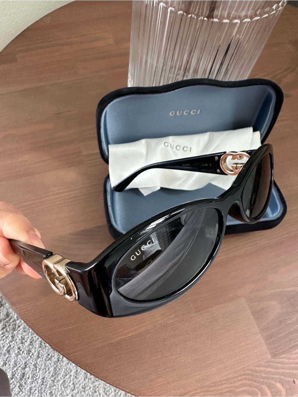Gucci Black Sunglasses with Gold Double G Accent